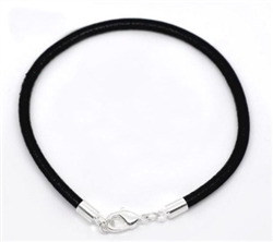 1pc x 7.5" Black Leather Bracelet 3mm w/ Sterling Silver Lobster Clasp for European Charm Beads #SS222
